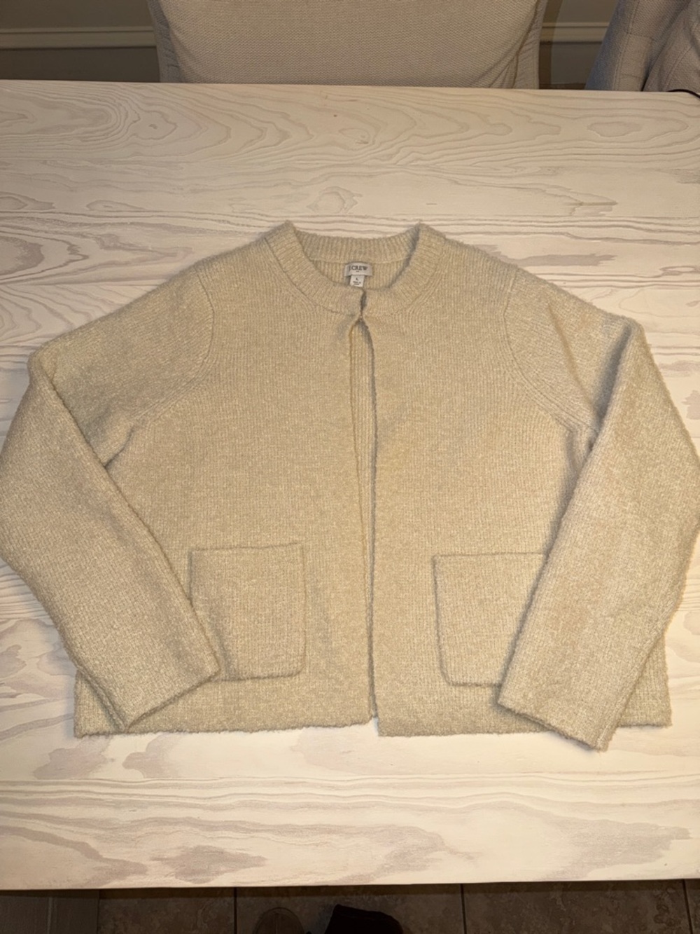 J. Crew Cream Bouclé Pocket Open-Front Jacket